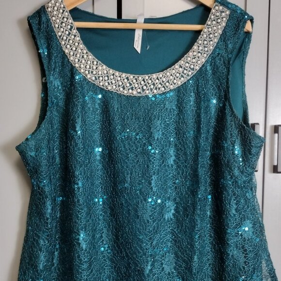 NY Collection Women's Sleeveless Sequined Tank Top – (Emerald/Teal color) XXL - Picture 8 of 9